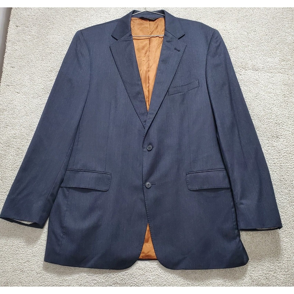 Jos. A. Bank Blazer Mens 44 L Navy Blue Joseph Striped 100% Wool Two Button